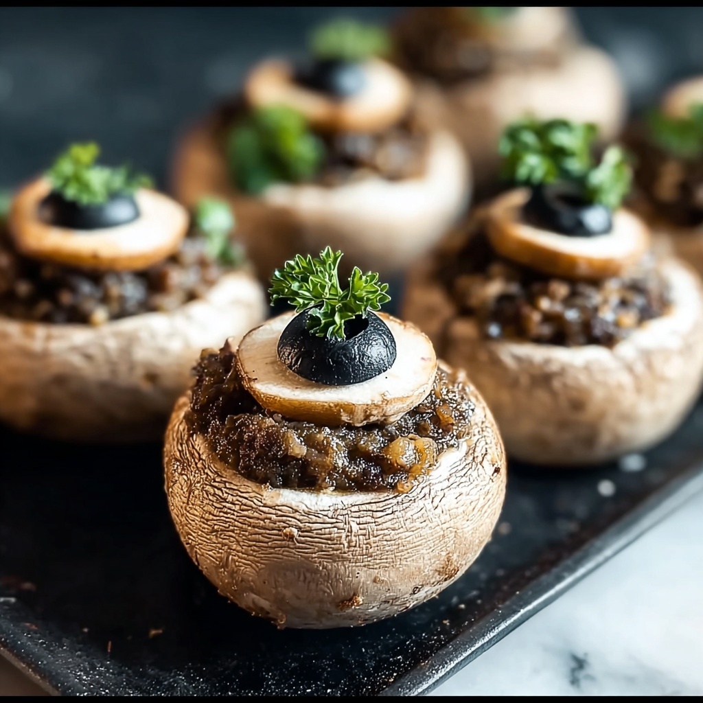 Delicious Stuffed Mushroom Eyeballs for a Spooky Halloween Appetizer Recipe - Recipe Image