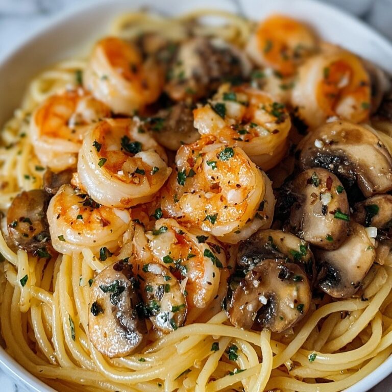 Creamy Mushroom Garlic Shrimp Pasta Recipe