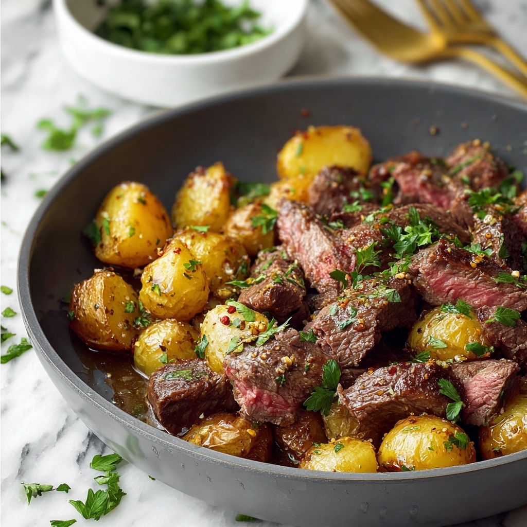Garlic Butter Steak Bites and Crispy Roasted Potatoes Recipe - Recipe Image