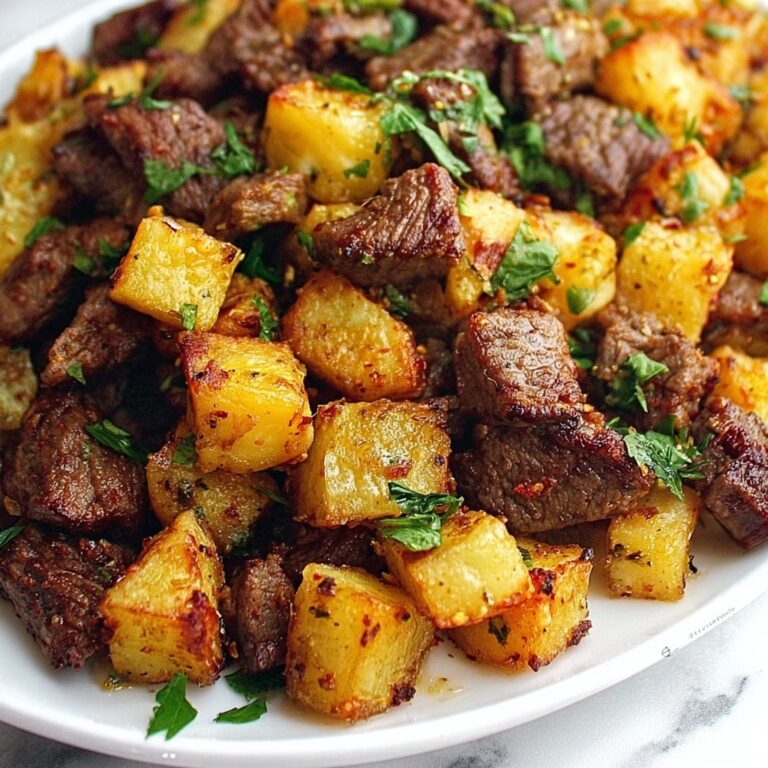 Air Fryer Garlic Steak Bites and Potatoes Recipe