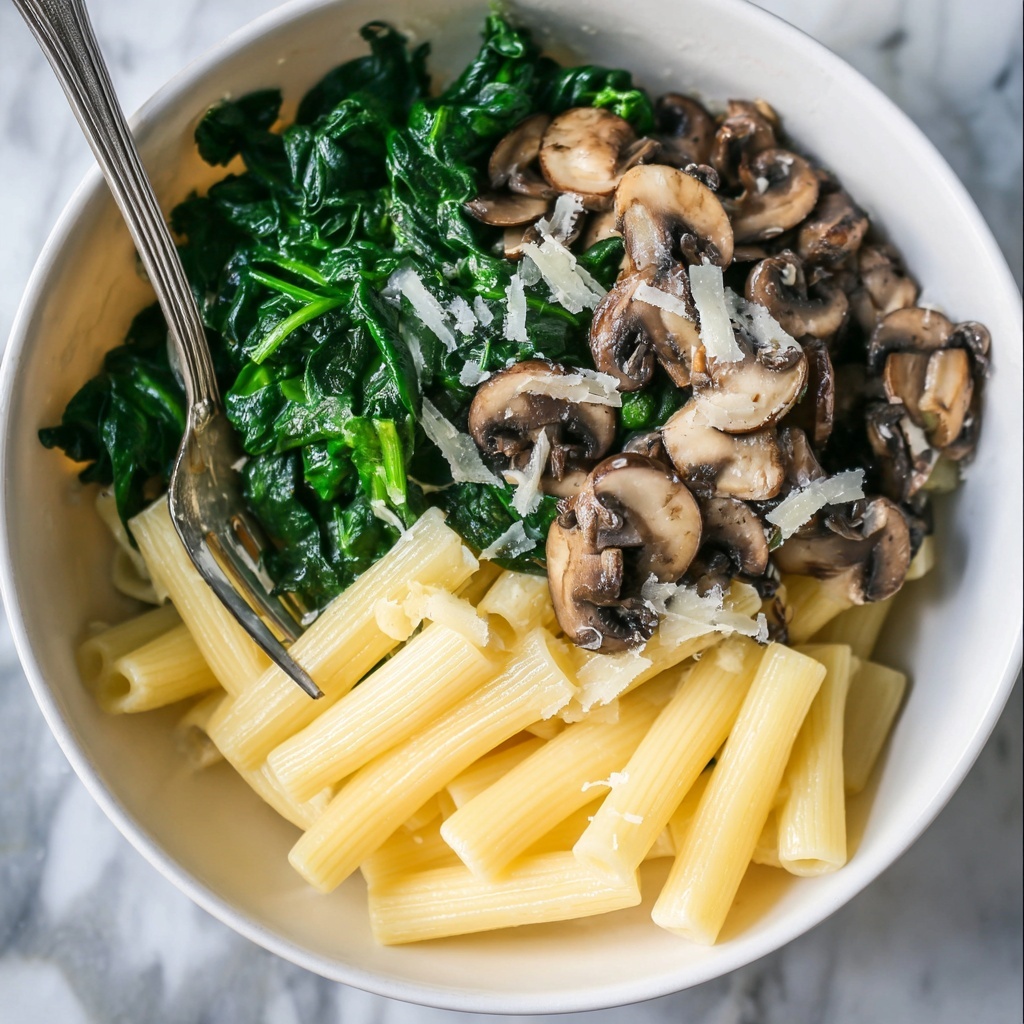 Creamy Parmesan Spinach Mushroom Pasta Recipe - Recipe Image