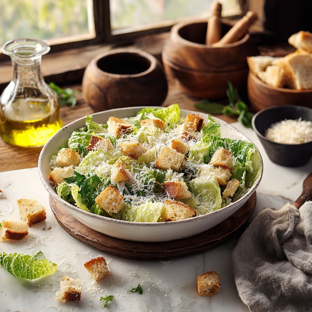 Classic Caesar Salad with Crispy Croutons and Parmesan Recipe - Recipe Image