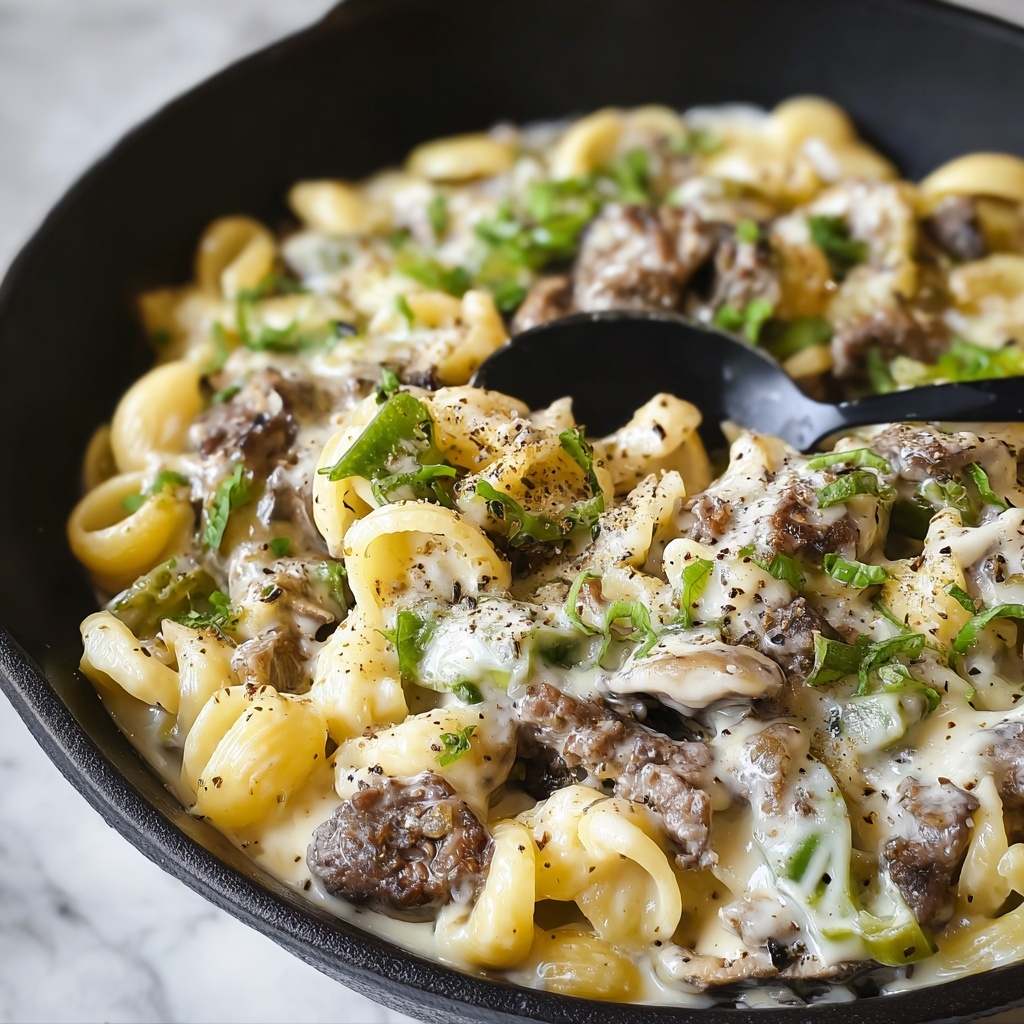 Philly Cheesesteak Pasta Recipe - Recipe Image