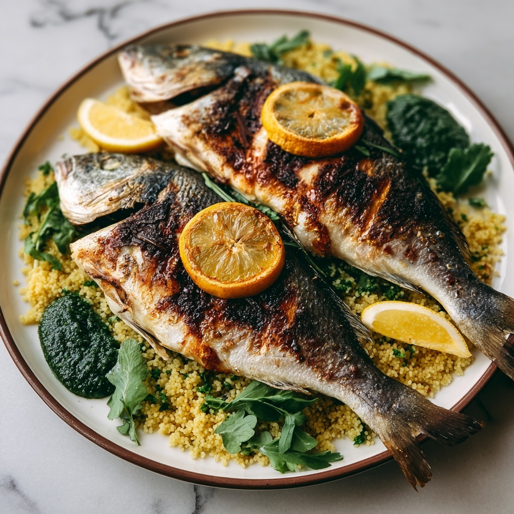Grilled Sea Bass with Sumac Butter & Lemon Couscous Recipe - Recipe Image