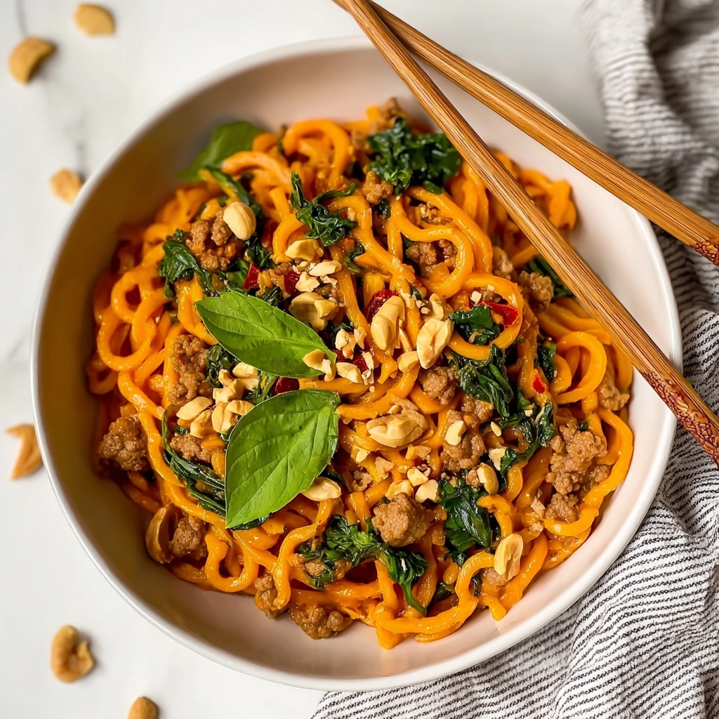 Sweet & Spicy Hot Chili Chicken Noodles with Basil Recipe - Recipe Image