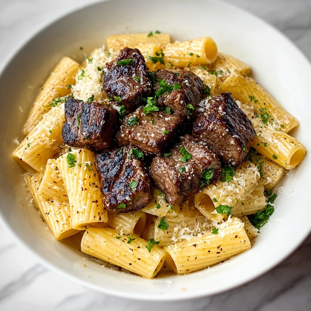 Garlic Butter Steak Tips with Cheesy Rigatoni Recipe - Recipe Image