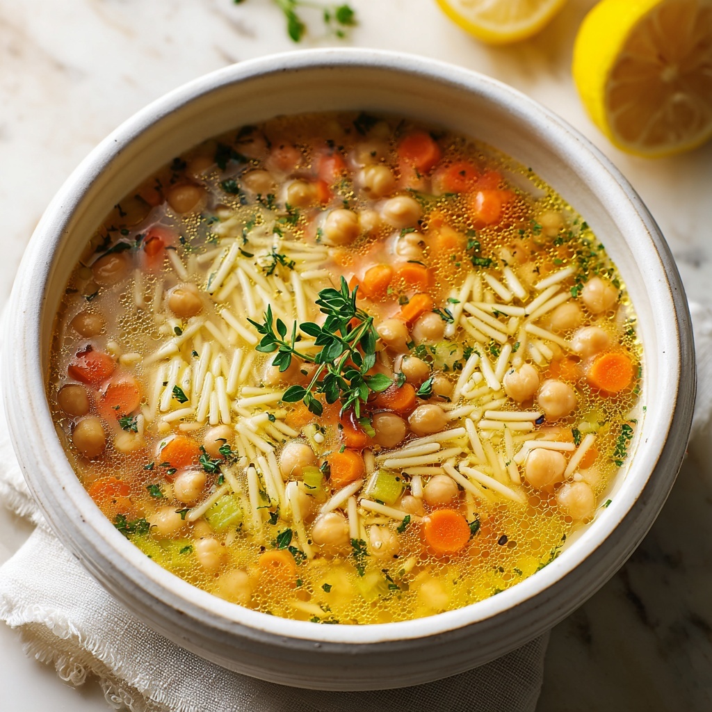 Lemon Orzo Chickpea Soup with Crunchy Roasted Chickpeas Recipe - Recipe Image