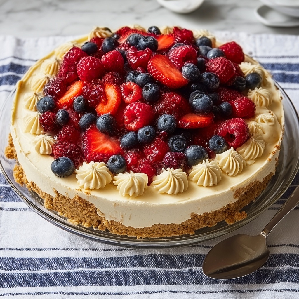 No-Bake Cheesecake Flag Cake Recipe - Recipe Image