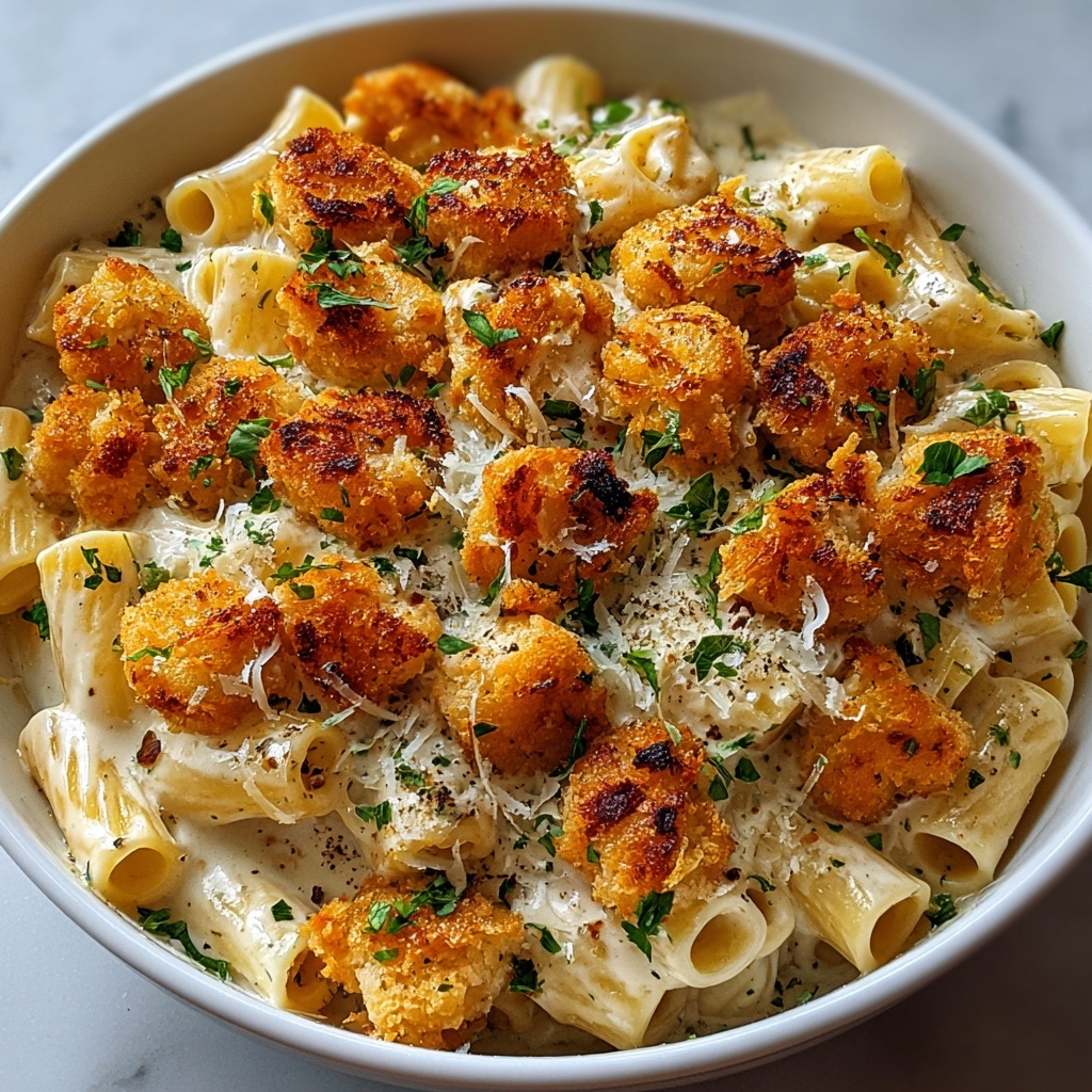Cheesy Garlic Butter Chicken Bites with Creamy Parmesan Pasta Recipe - Recipe Image