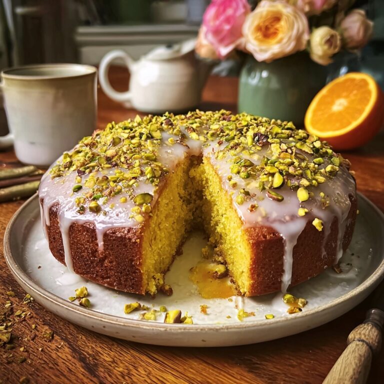Orange Pistachio Polenta Cake with Rose Glaze Recipe