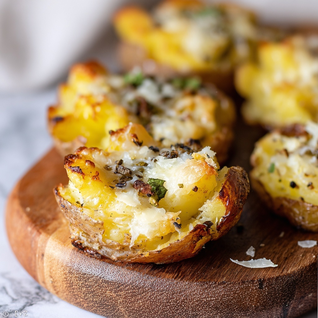 Baked Smashed Potatoes With Garlic & Parmesan Recipe - Recipe Image
