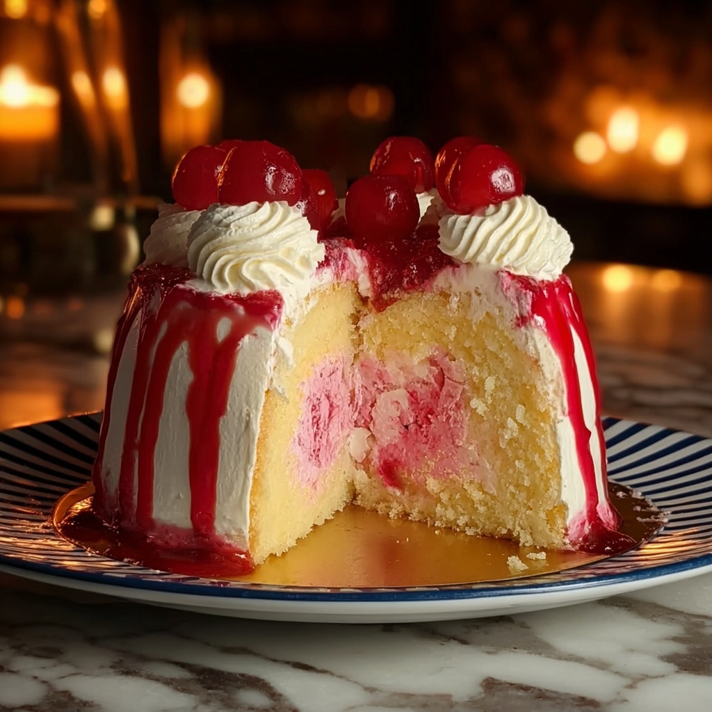 Nostalgic Falooda Milk Cake with Basil Seeds and Strawberry Topping Recipe - Recipe Image