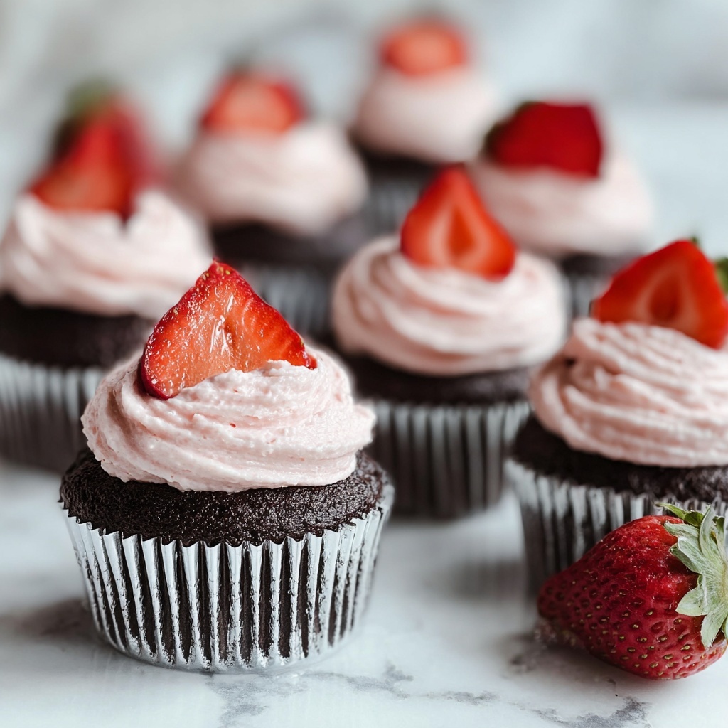 Chocolate Cupcakes with Strawberry Frosting Recipe - Recipe Image