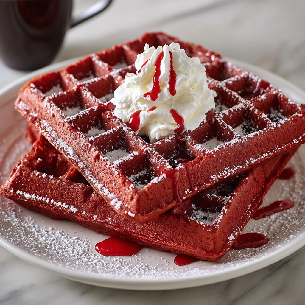Red Velvet Waffles with Cream Cheese Frosting Recipe - Recipe Image