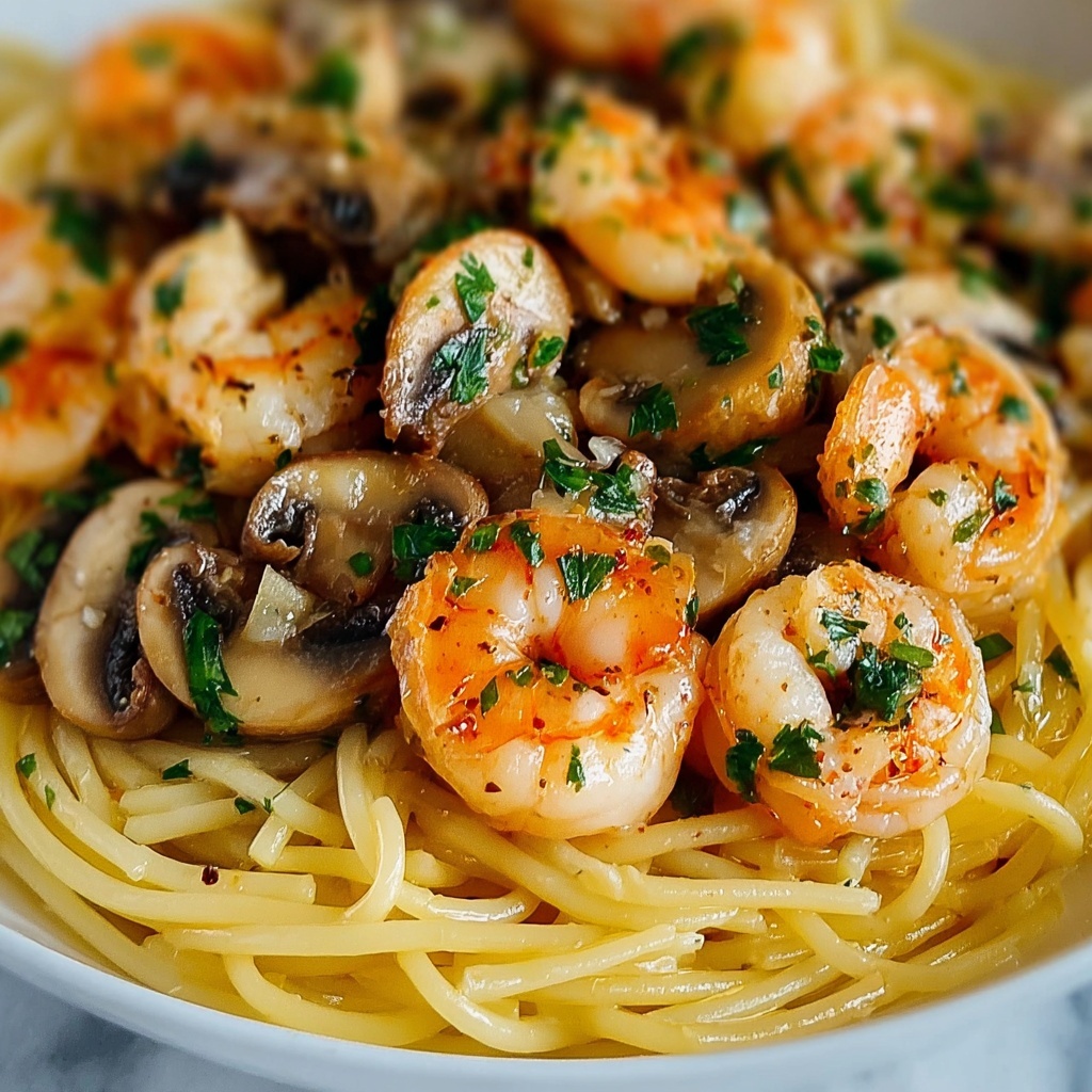 Creamy Mushroom Garlic Shrimp Pasta Recipe - Recipe Image