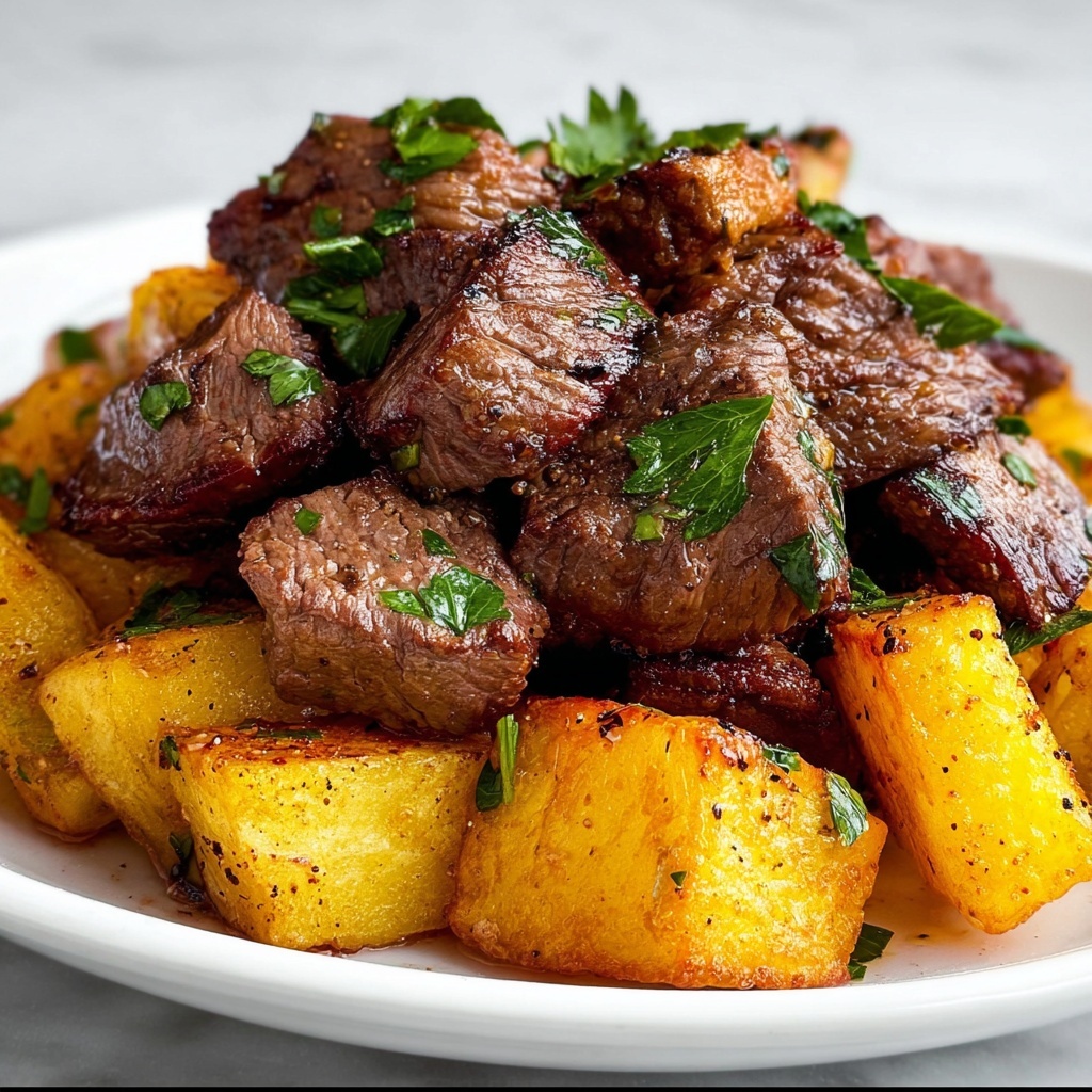 Air Fryer Garlic Steak Bites and Potatoes Recipe - Recipe Image