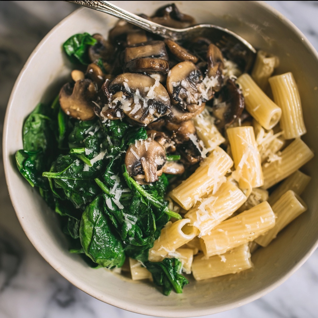 Creamy Parmesan Spinach Mushroom Pasta Recipe - Recipe Image