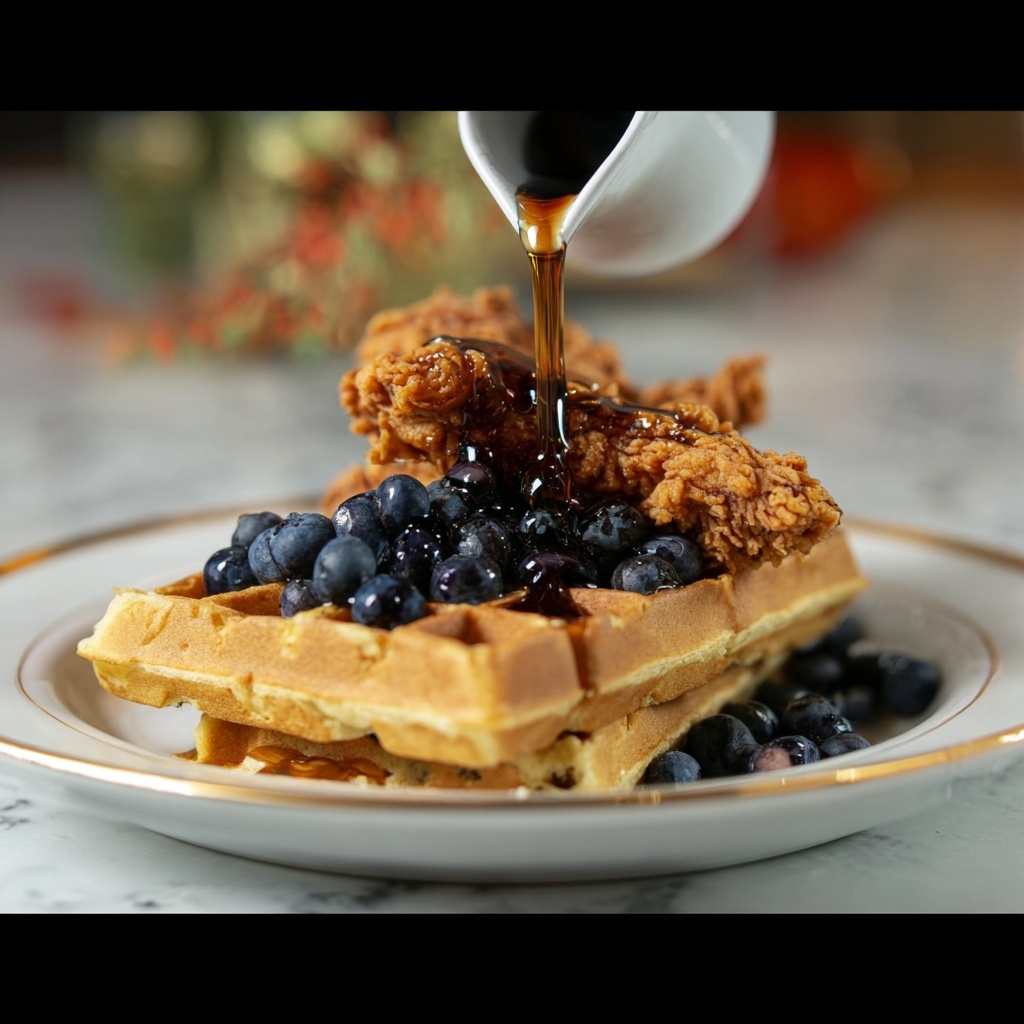 Chicken Waffles with Blueberry Syrup Recipe - Recipe Image