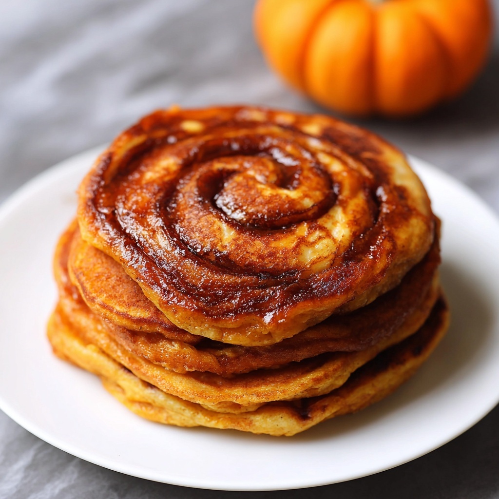 Pumpkin Cinnamon Roll Pancakes with Cream Cheese Glaze Recipe - Recipe Image