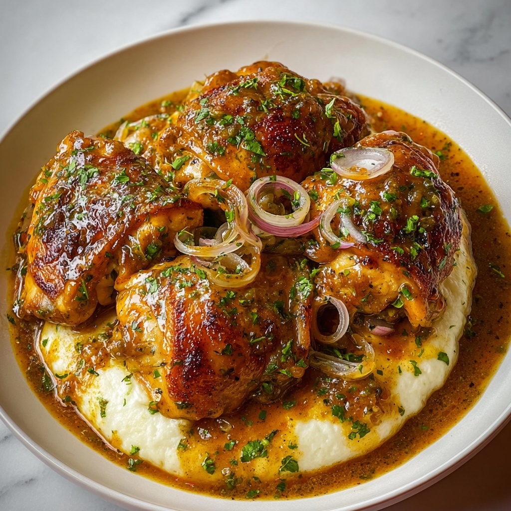 Smothered Chicken Thighs in Creamy Gravy Recipe - Recipe Image