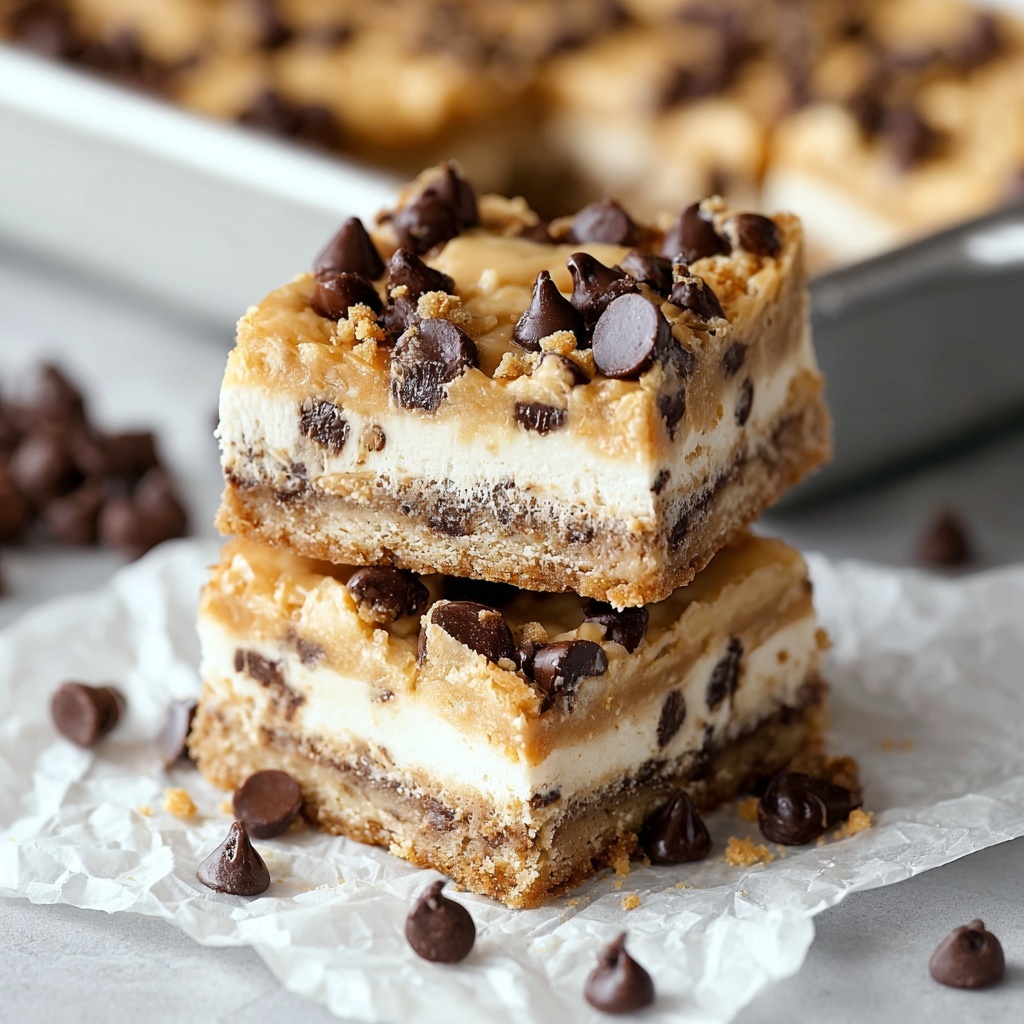 Peanut Butter Chocolate Chip Cookie Cheesecake Bars Recipe - Recipe Image