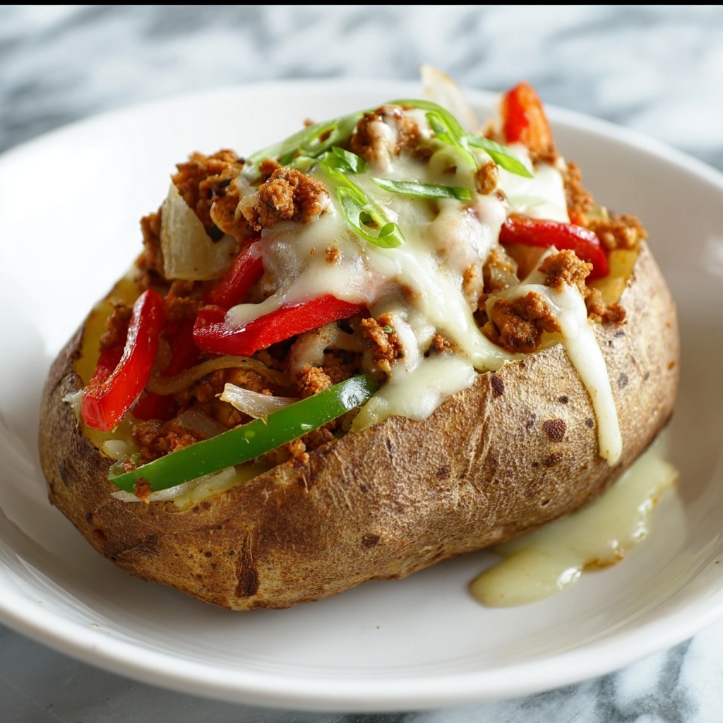Chicken Cheesesteak Baked Potatoes Recipe - Recipe Image