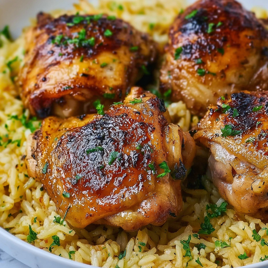 Savory Chicken Thighs and Rice: One-Pan Dinner Delight Recipe - Recipe Image