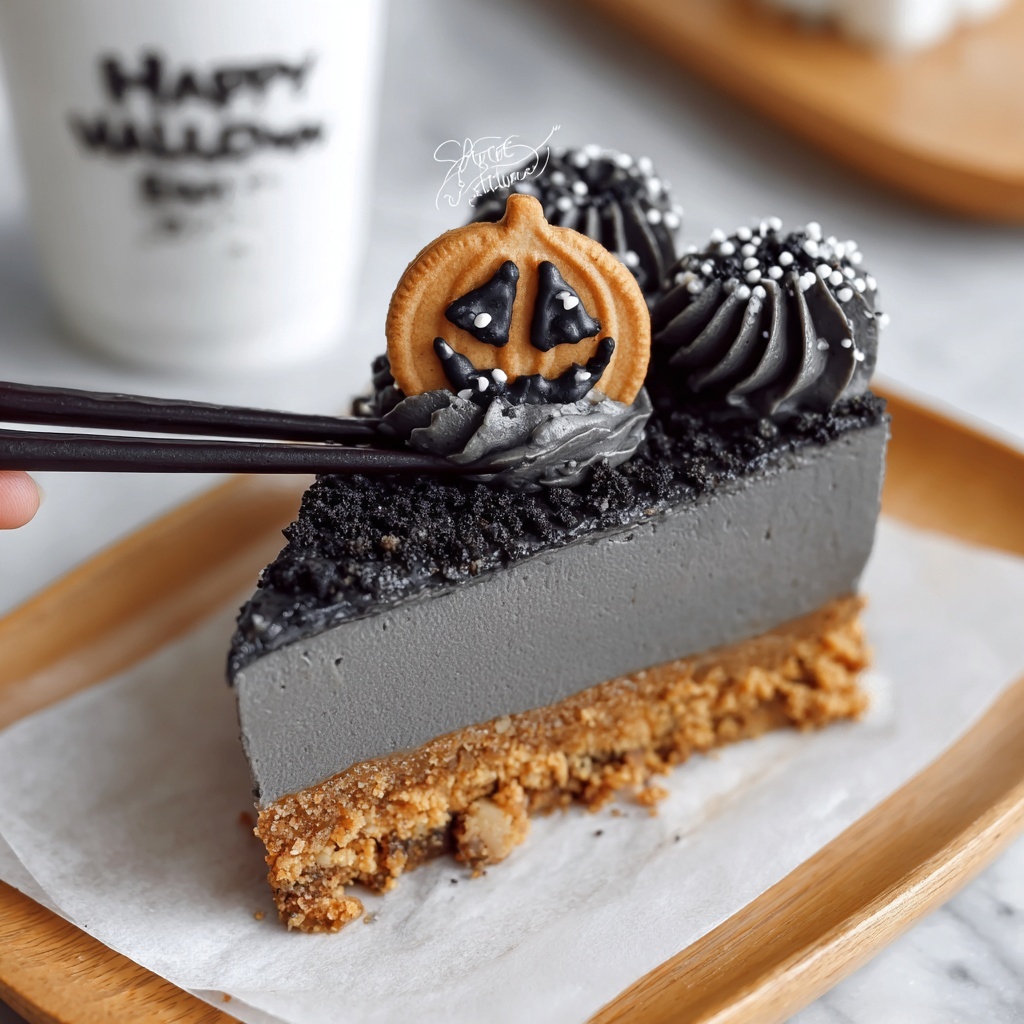 Japanese Black Sesame Halloween Cheesecake Recipe - Recipe Image