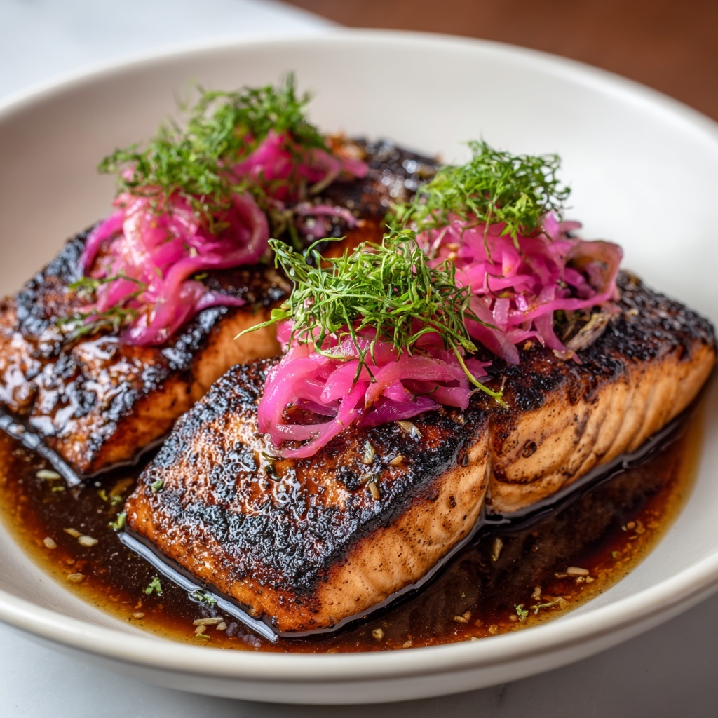Grilled Teriyaki Salmon with Pickled Radish Recipe - Recipe Image
