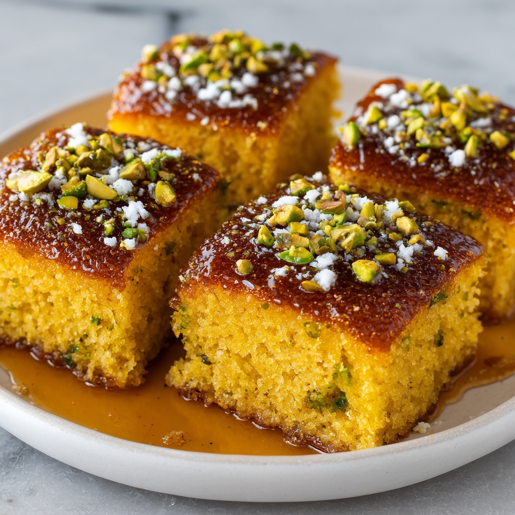 Turkish Pistachio-Saffron Revani Cake Recipe - Recipe Image