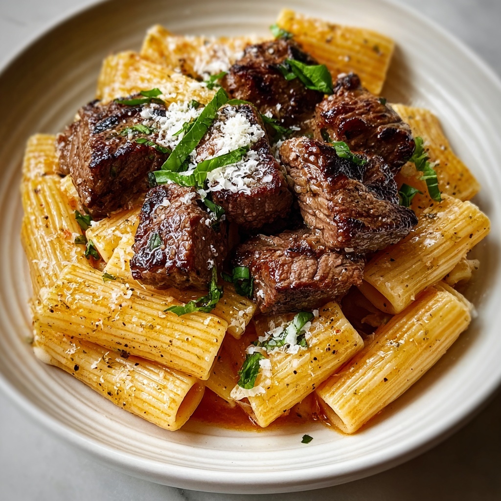 Garlic Butter Steak Tips with Cheesy Rigatoni Recipe - Recipe Image