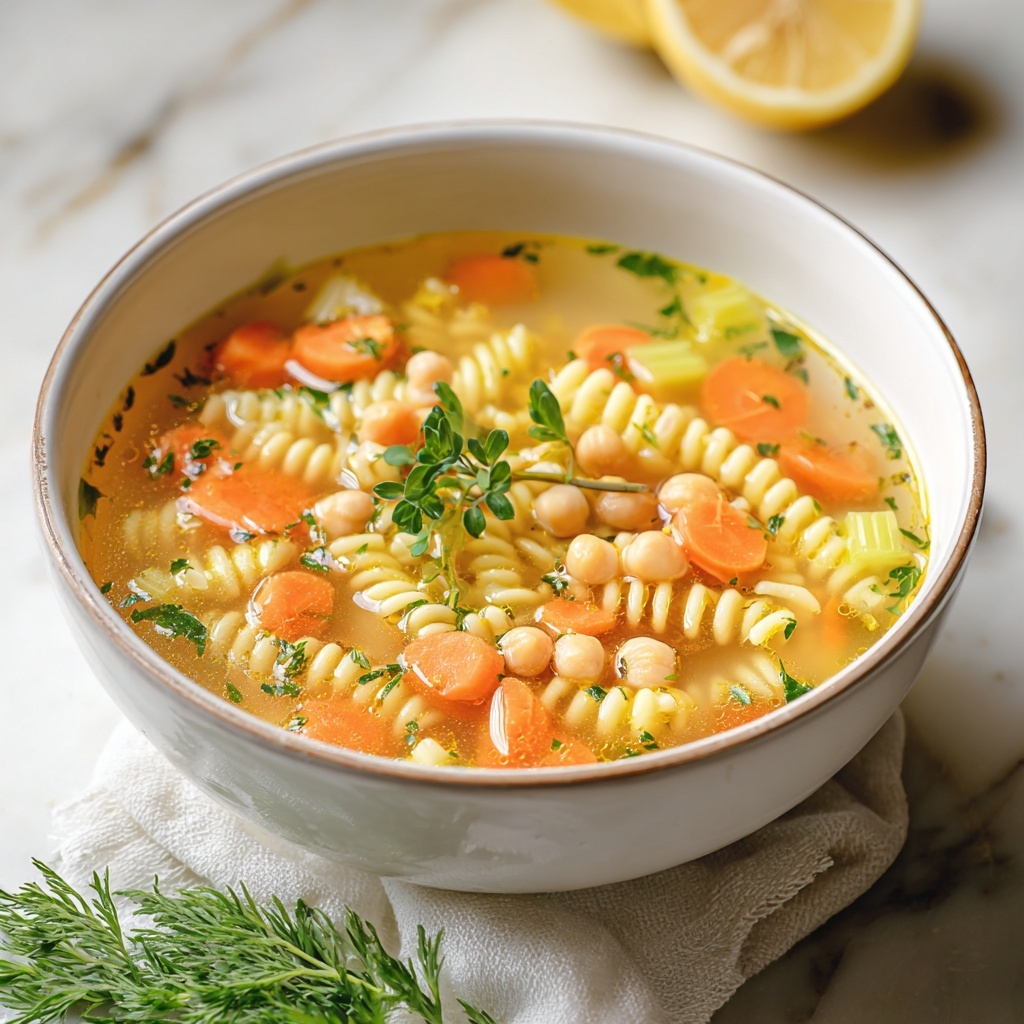 Lemon Orzo Chickpea Soup with Crunchy Roasted Chickpeas Recipe - Recipe Image