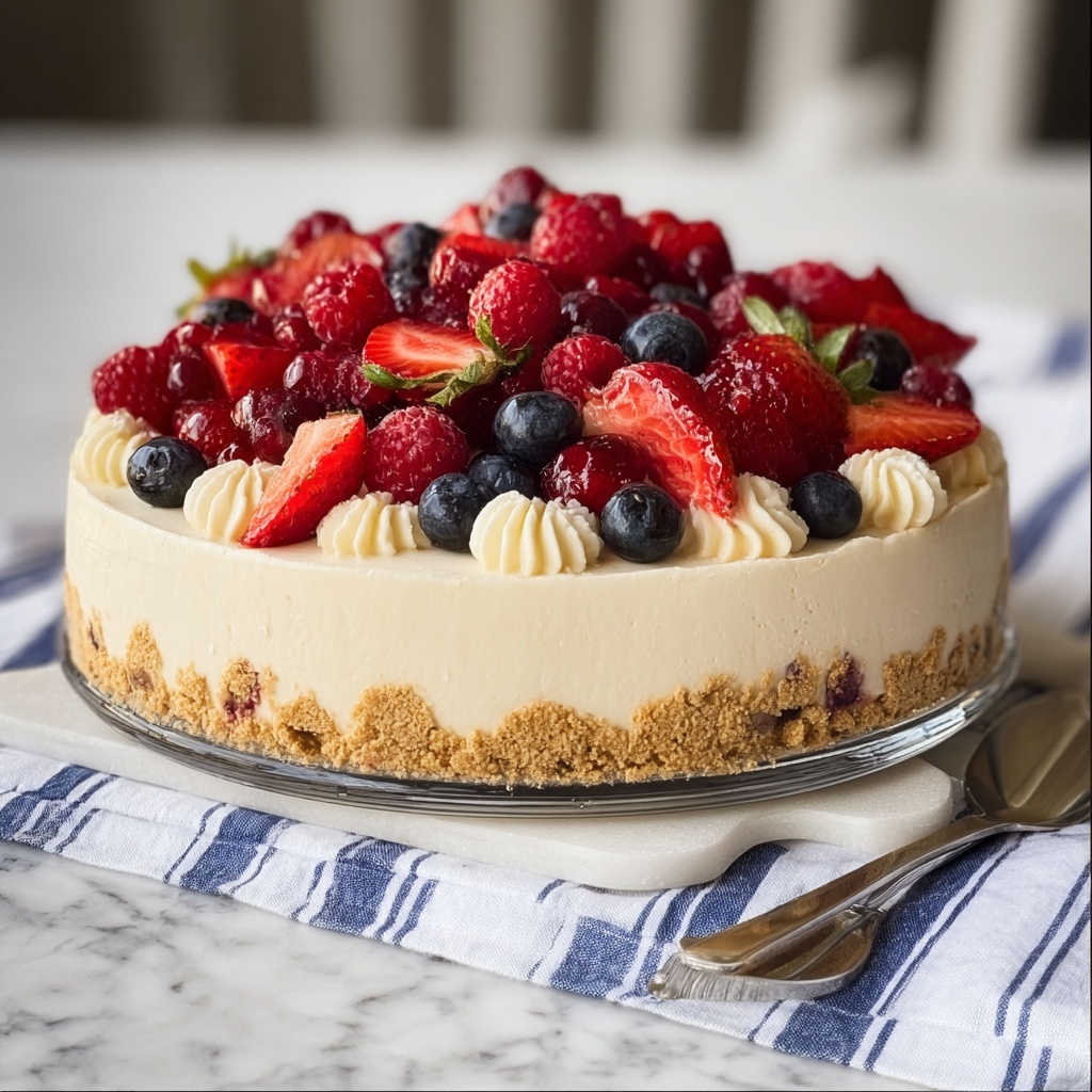 No-Bake Cheesecake Flag Cake Recipe - Recipe Image