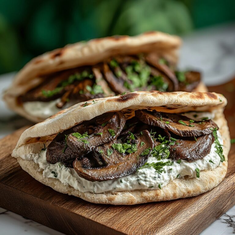 Cheesy Beef and Mushroom Pita Pockets with Tzatziki Sauce Recipe