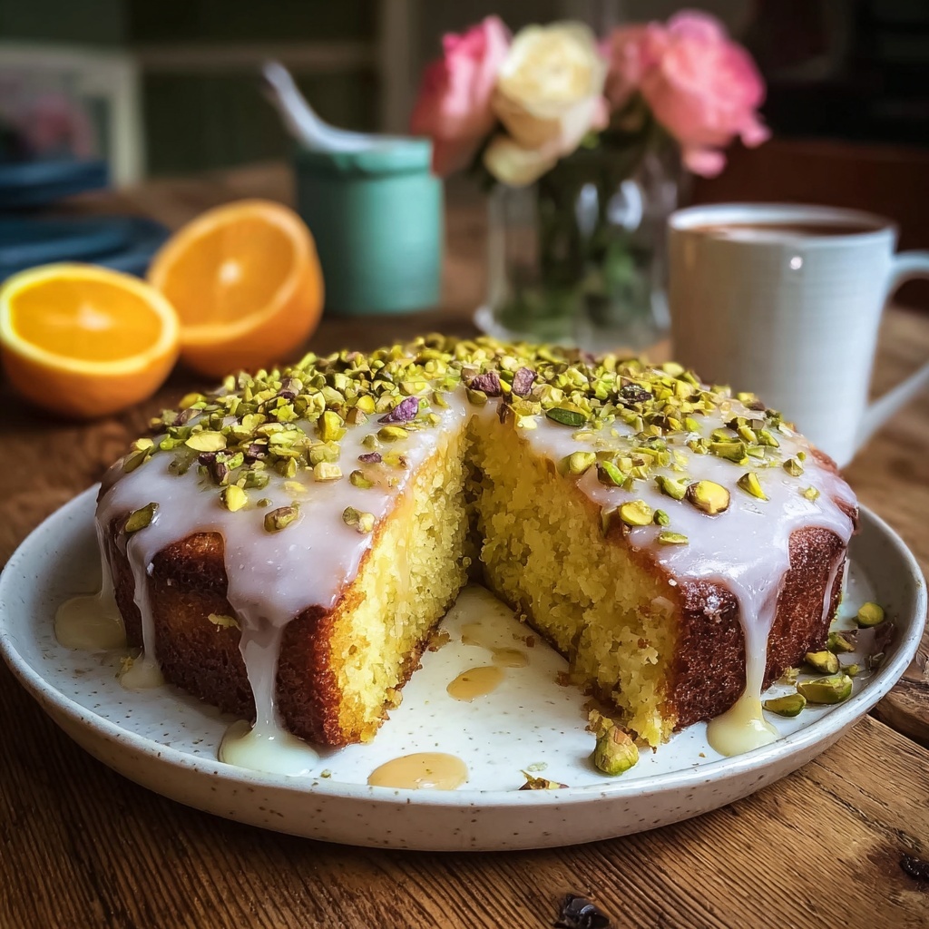 Orange Pistachio Polenta Cake with Rose Glaze Recipe - Recipe Image