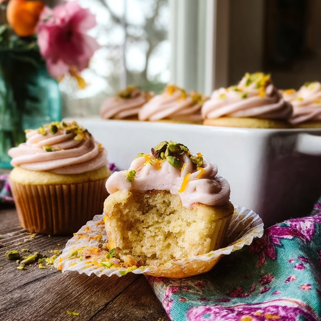 Orange Pistachio Cupcakes with Rosewater Icing Recipe - Recipe Image
